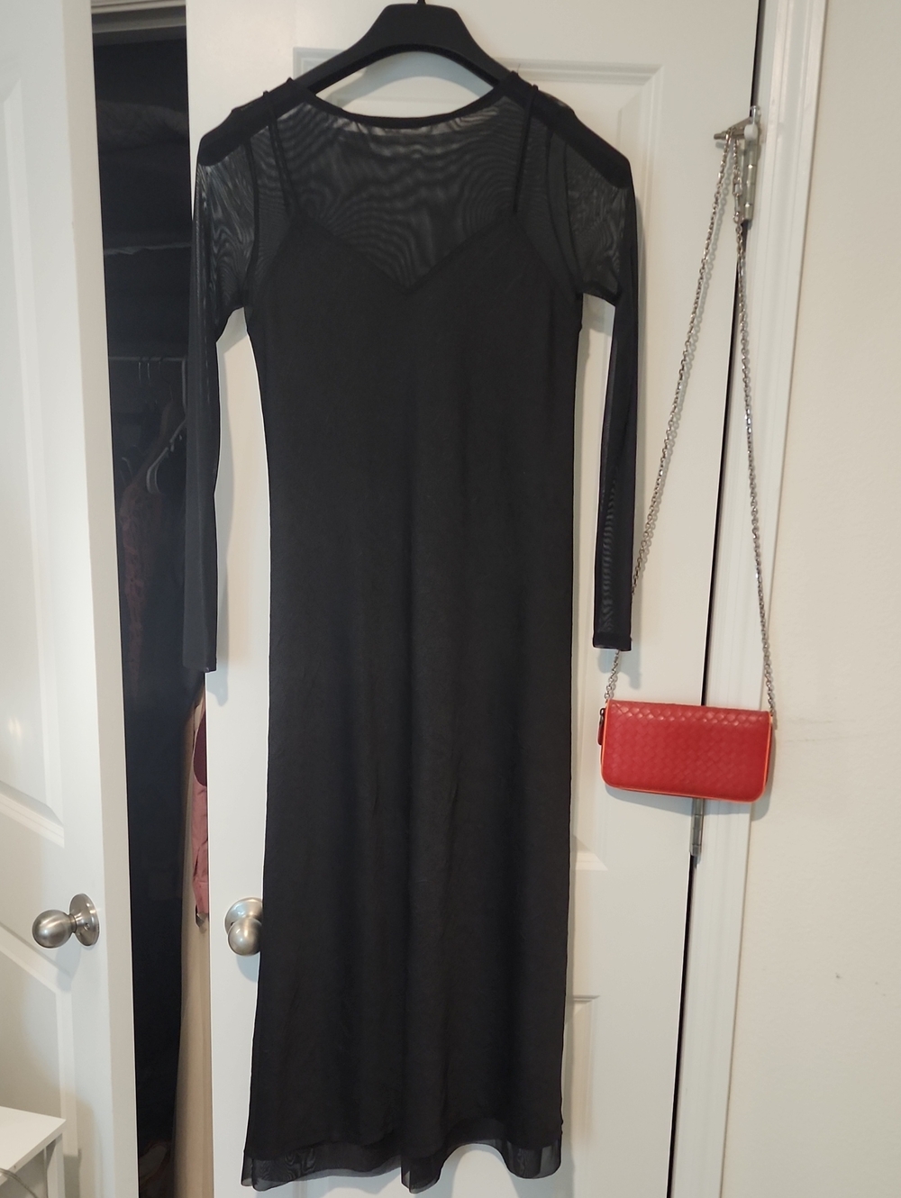 DKNYC Black Long Sleeve Mesh-Yoke Maxi Dress